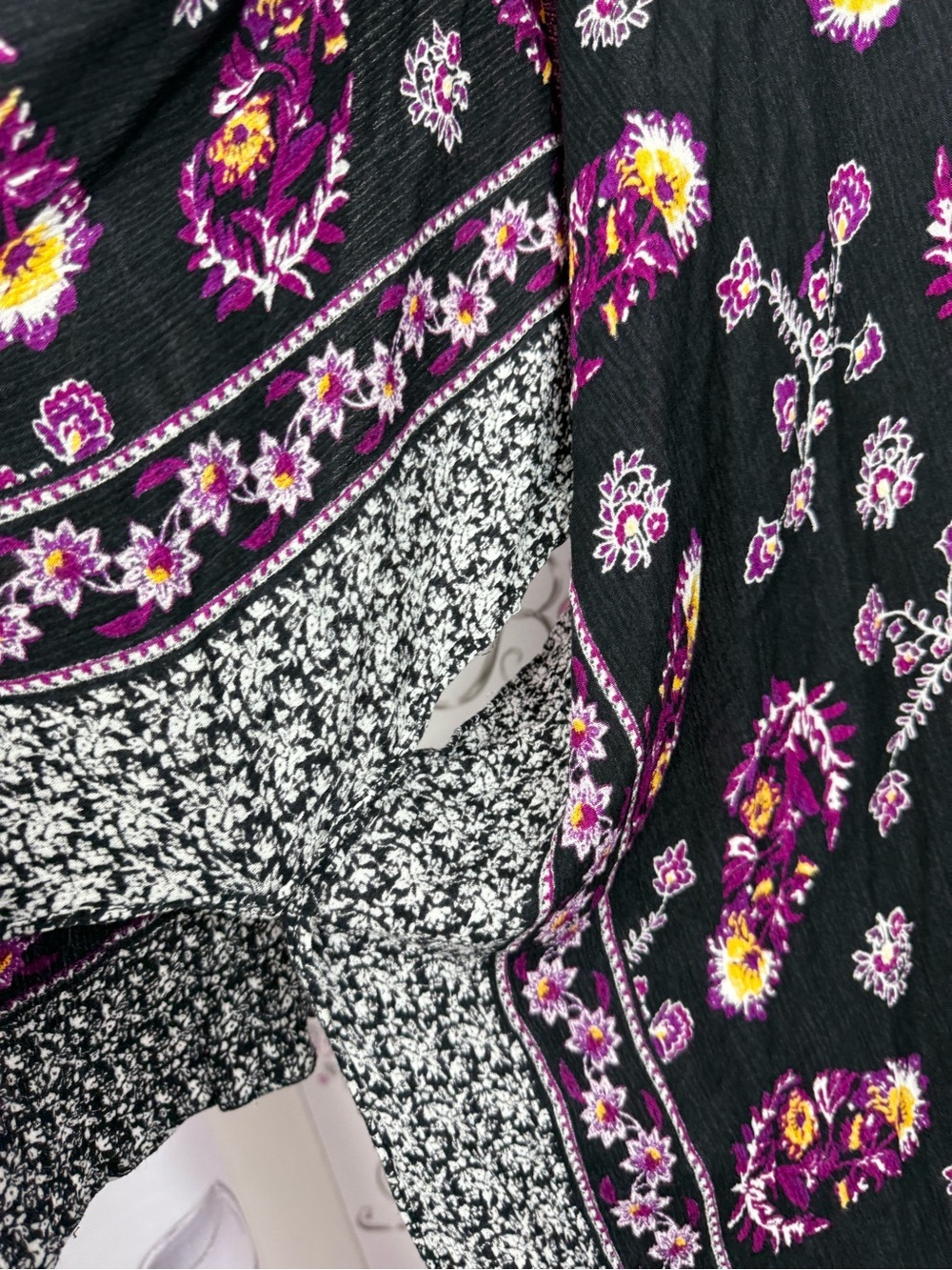 Harlow Black Floral Open Front Cardigan with Purple and Yellow Accents - Picture 4 of 9